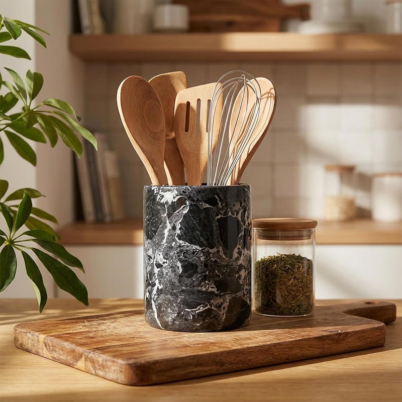 RADICALn Handmade Black Marble Utensil Holder – 6.5 Inch Kitchen Counter Spatula & Spoon Jar, Durable Cooking Utensils Organizer, Stylish Kitchen Caddy & Essentials Holder - Image 2