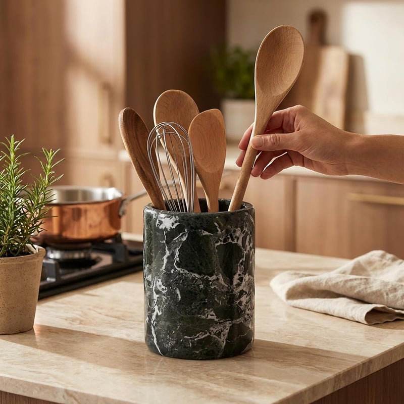 RADICALn Handmade Black Marble Utensil Holder – 6.5 Inch Kitchen Counter Spatula & Spoon Jar, Durable Cooking Utensils Organizer, Stylish Kitchen Caddy & Essentials Holder - Image 3