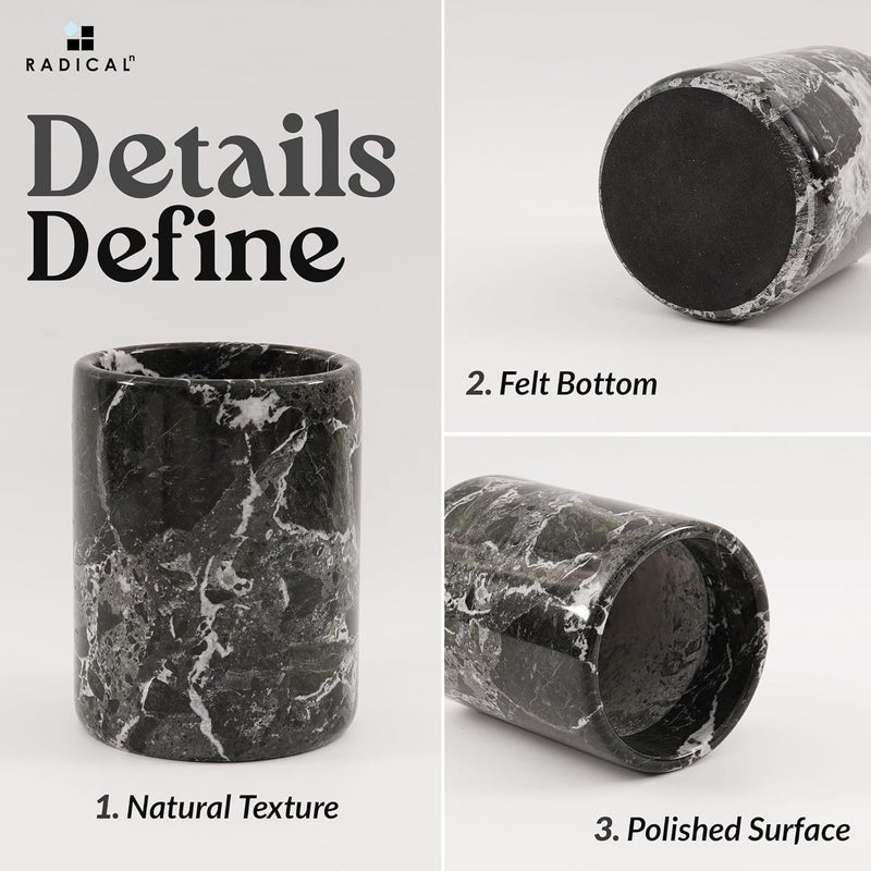 RADICALn Handmade Black Marble Utensil Holder – 6.5 Inch Kitchen Counter Spatula & Spoon Jar, Durable Cooking Utensils Organizer, Stylish Kitchen Caddy & Essentials Holder - Image 5
