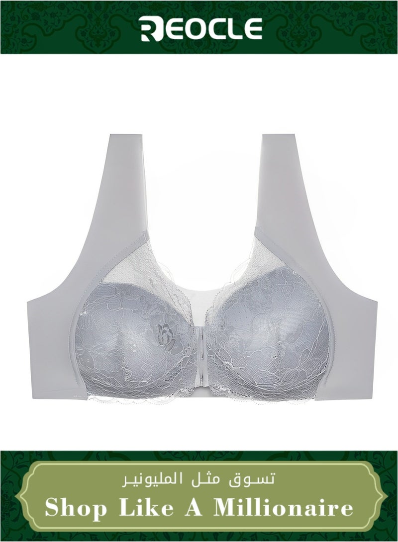 REOCLE Women's Front Closure Bra Lace Bra Seamless Bra Full Coverage Underwire Racerback Bra with Wide Straps - Image 1