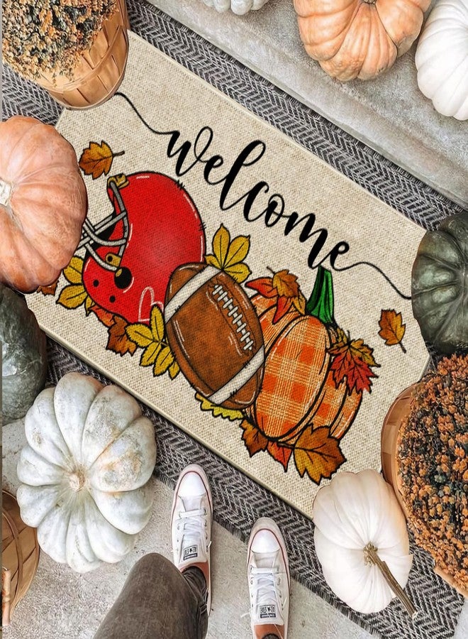 Baccessor Fall Football Doormat Indoor Outdoor Thanksgiving Pumpkin Autumn Sports Game Day Welcome Front Door Mat Anti-Slip Rubber for Seasonal Kitchen Entrance Floor Decoration 17 x 29 Inch - Image 2