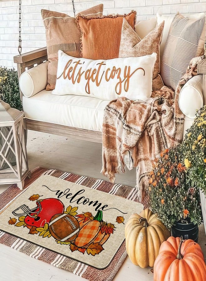 Baccessor Fall Football Doormat Indoor Outdoor Thanksgiving Pumpkin Autumn Sports Game Day Welcome Front Door Mat Anti-Slip Rubber for Seasonal Kitchen Entrance Floor Decoration 17 x 29 Inch - Image 3