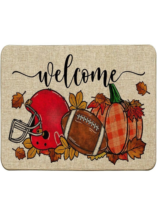 Baccessor Fall Football Doormat Indoor Outdoor Thanksgiving Pumpkin Autumn Sports Game Day Welcome Front Door Mat Anti-Slip Rubber for Seasonal Kitchen Entrance Floor Decoration 17 x 29 Inch - Image 1