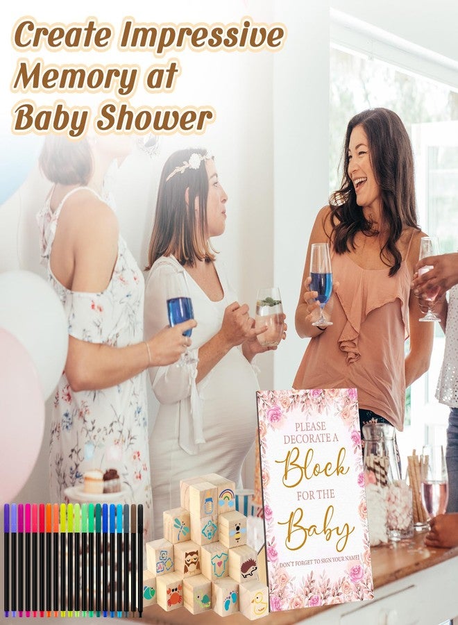 SytuHete 97 Pcs Baby Shower Game Sign Set Includes Decorative Square Signs 56 DIY Blank Wooden Blocks 20 Fabric Pens Baby Shower Game Prizes. - Image 5