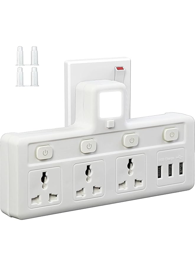 SKY-TOUCH مقبس تمديد متعدد المقابس مع 3 منافذ USB، مقبس حائط موسع بثلاثة اتجاهات، محول متعدد المنافذ الكهربائية مع ضوء ليلي، محول منفذ تمديد الطاقة الكهربائية للمنزل والمكتب والمطبخ - Image 1