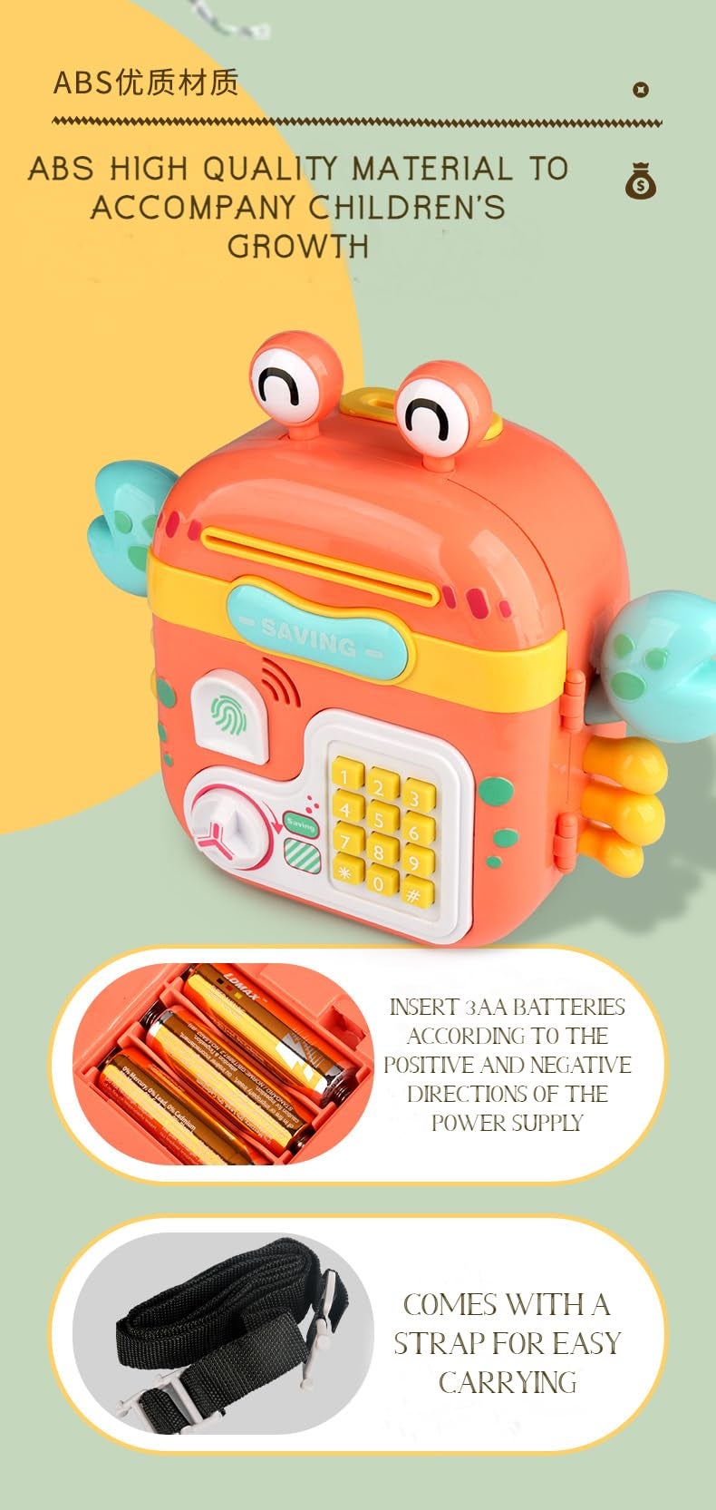 BAREPEPE Piggy Bank for Kids Electronic ATM Money Bank with Password and Finger Sensor Lock - Pink - Image 4