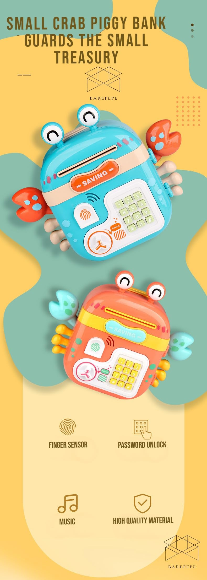 BAREPEPE Piggy Bank for Kids Electronic ATM Money Bank with Password and Finger Sensor Lock - Pink - Image 3