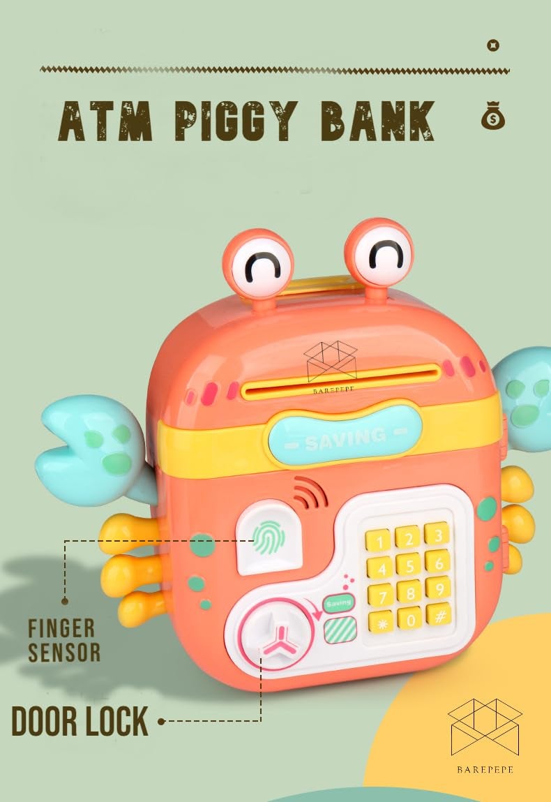 BAREPEPE Piggy Bank for Kids Electronic ATM Money Bank with Password and Finger Sensor Lock - Pink - Image 1