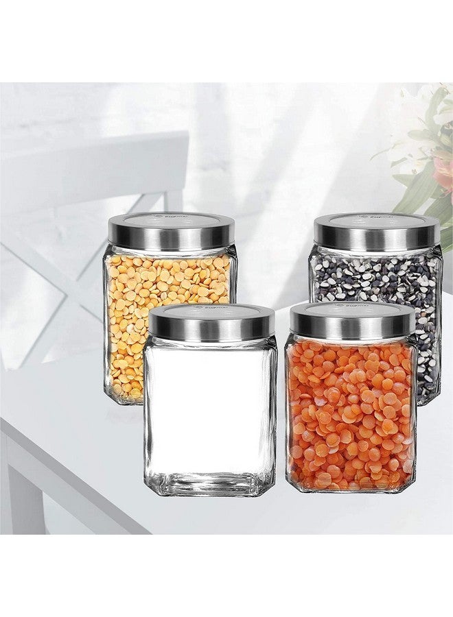 Brezzycloud Piraml Glass Cubical Square 600ml Transparent Glass Jars & Containers for Kitchen Pantry, Honey, Jams, Pickles, Cookies, Dry Fruits, Coffee Beans Storage with Lid (600ml, Set Of 4) - Image 1