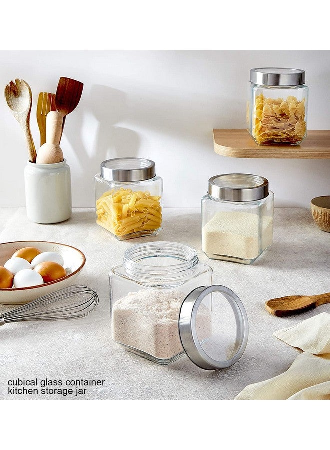 Brezzycloud Piraml Glass Cubical Square 600ml Transparent Glass Jars & Containers for Kitchen Pantry, Honey, Jams, Pickles, Cookies, Dry Fruits, Coffee Beans Storage with Lid (600ml, Set Of 4) - Image 2