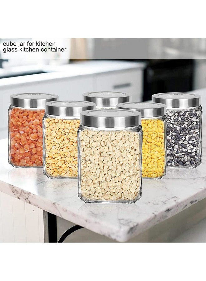 Brezzycloud Piraml Glass Cubical Square 600ml Transparent Glass Jars & Containers for Kitchen Pantry, Honey, Jams, Pickles, Cookies, Dry Fruits, Coffee Beans Storage with Lid (600ml, Set Of 4) - Image 4