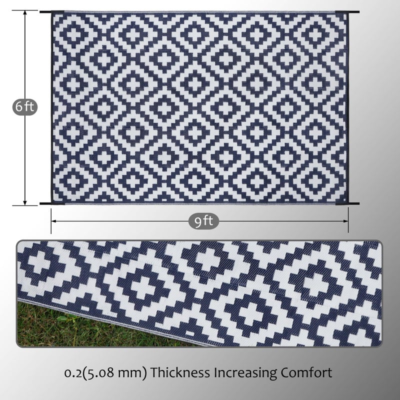 SAND MINE Reversible Mats, Plastic Straw Rug, Modern Area Rug, Large Floor Mat and Rug for Outdoors, RV, Patio, Backyard, Deck, Picnic, Beach, Trailer, Camping, Dark Blue & White, 6' x 9' - Image 2