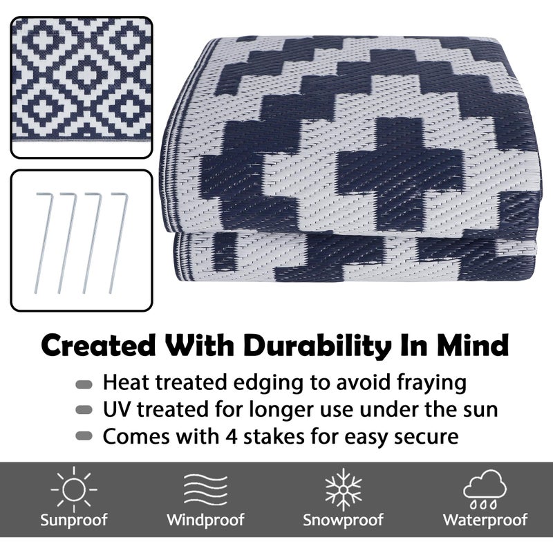 SAND MINE Reversible Mats, Plastic Straw Rug, Modern Area Rug, Large Floor Mat and Rug for Outdoors, RV, Patio, Backyard, Deck, Picnic, Beach, Trailer, Camping, Dark Blue & White, 6' x 9' - Image 4