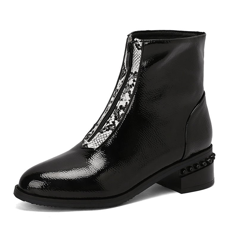 2024 Winter Casual Low Heel 40-50 Super Plus Size Round Head Front Zipper Low Boots For Women - Image 1