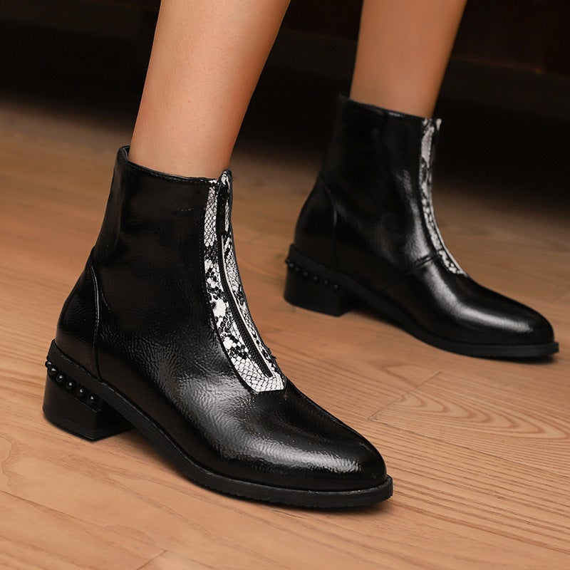 2024 Winter Casual Low Heel 40-50 Super Plus Size Round Head Front Zipper Low Boots For Women - Image 2