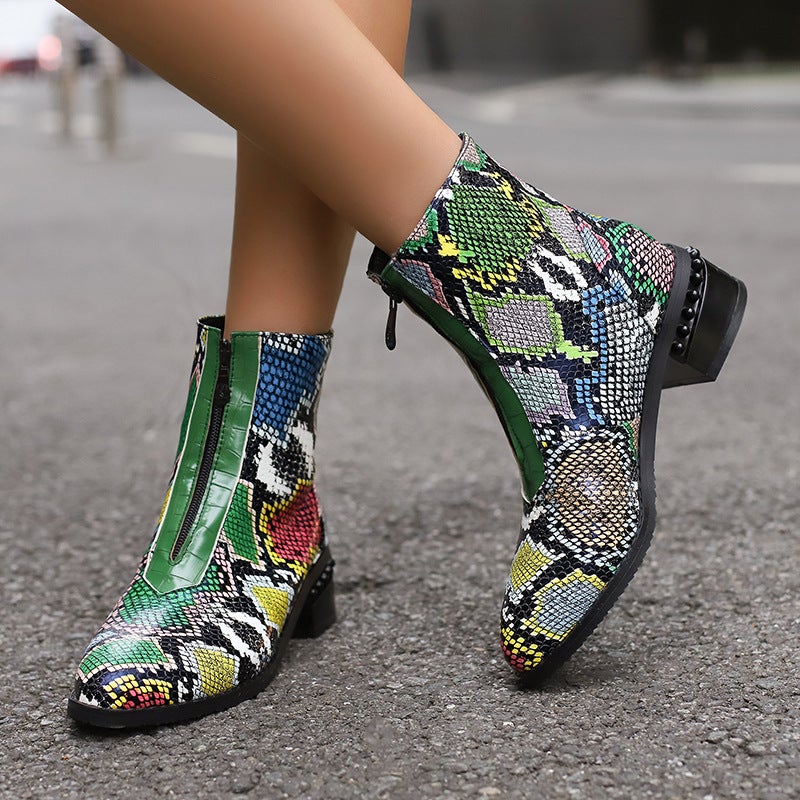2024 Winter Casual Low Heel 40-50 Super Plus Size Round Head Front Zipper Low Boots For Women - Image 4