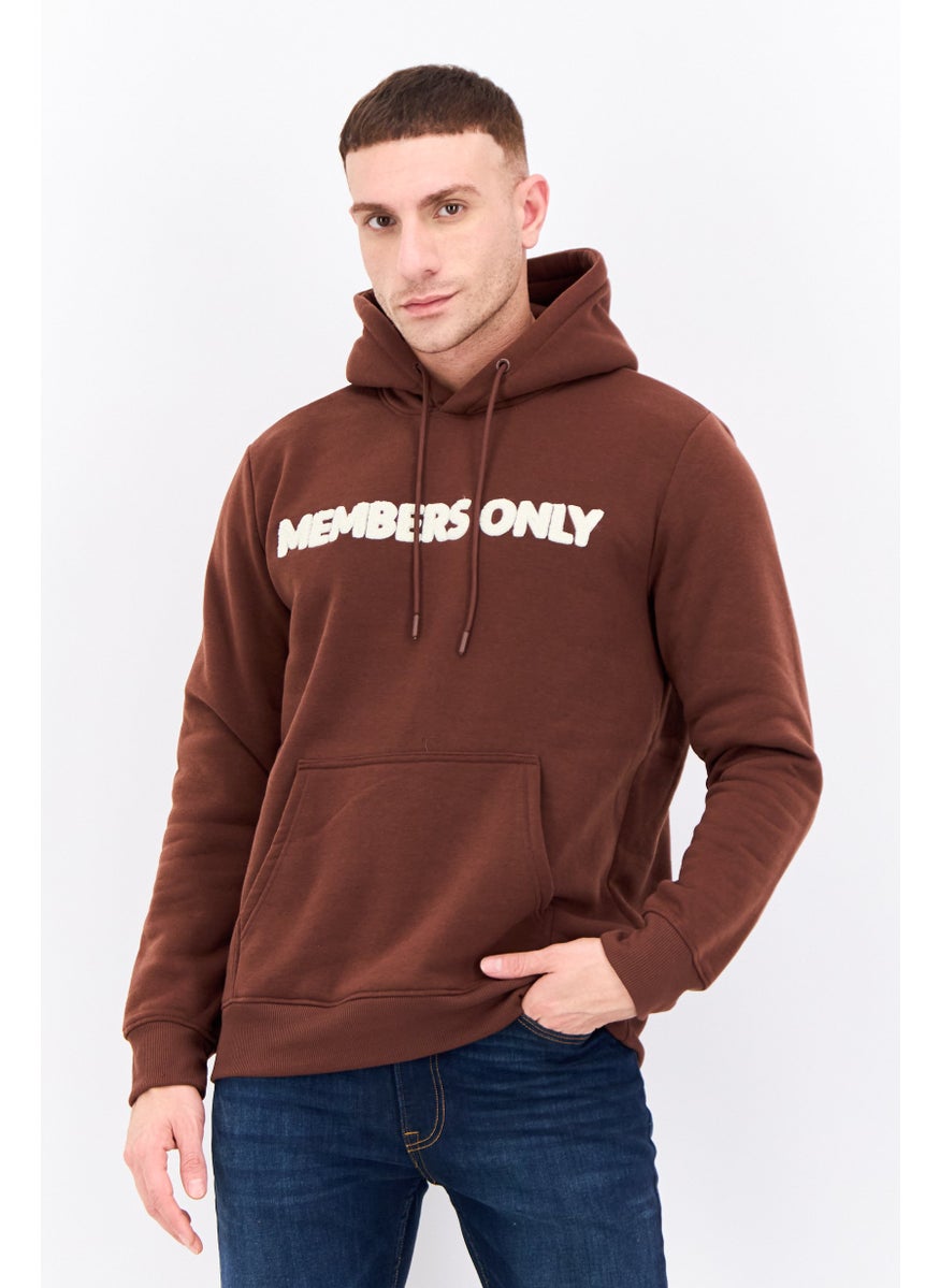MEMBERS ONLY - Men Hooded Long Sleeve Brand Logo Sweatshirt, Dark Brown - Image 1