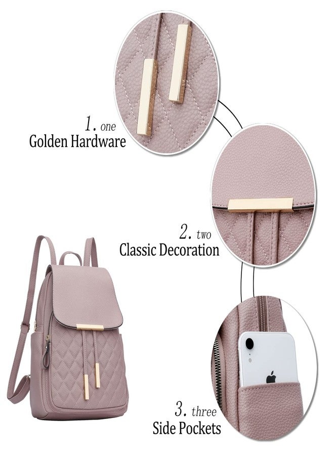 KKXIU Quilted Trendy Leather Backpack Purse for Women and Ladies Shoulder Travel Daypacks Bags (Pink) - Image 3