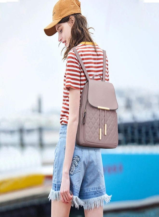 KKXIU Quilted Trendy Leather Backpack Purse for Women and Ladies Shoulder Travel Daypacks Bags (Pink) - Image 2