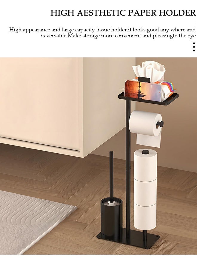 DUNISO Toilet Paper Stand,Towel Rack,Toilet Tissue Holder for Bathroom Floor Standing Toilet Roll Dispenser Storages 4 Reserve Rolls, with Top Storage Shelf for Cell Phones, Wipe, Wallet and More - Image 3