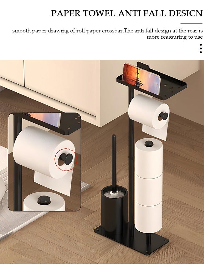 DUNISO Toilet Paper Stand,Towel Rack,Toilet Tissue Holder for Bathroom Floor Standing Toilet Roll Dispenser Storages 4 Reserve Rolls, with Top Storage Shelf for Cell Phones, Wipe, Wallet and More - Image 5