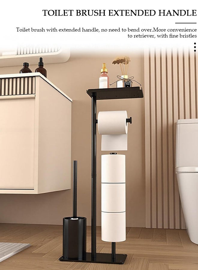 DUNISO Toilet Paper Stand,Towel Rack,Toilet Tissue Holder for Bathroom Floor Standing Toilet Roll Dispenser Storages 4 Reserve Rolls, with Top Storage Shelf for Cell Phones, Wipe, Wallet and More - Image 4