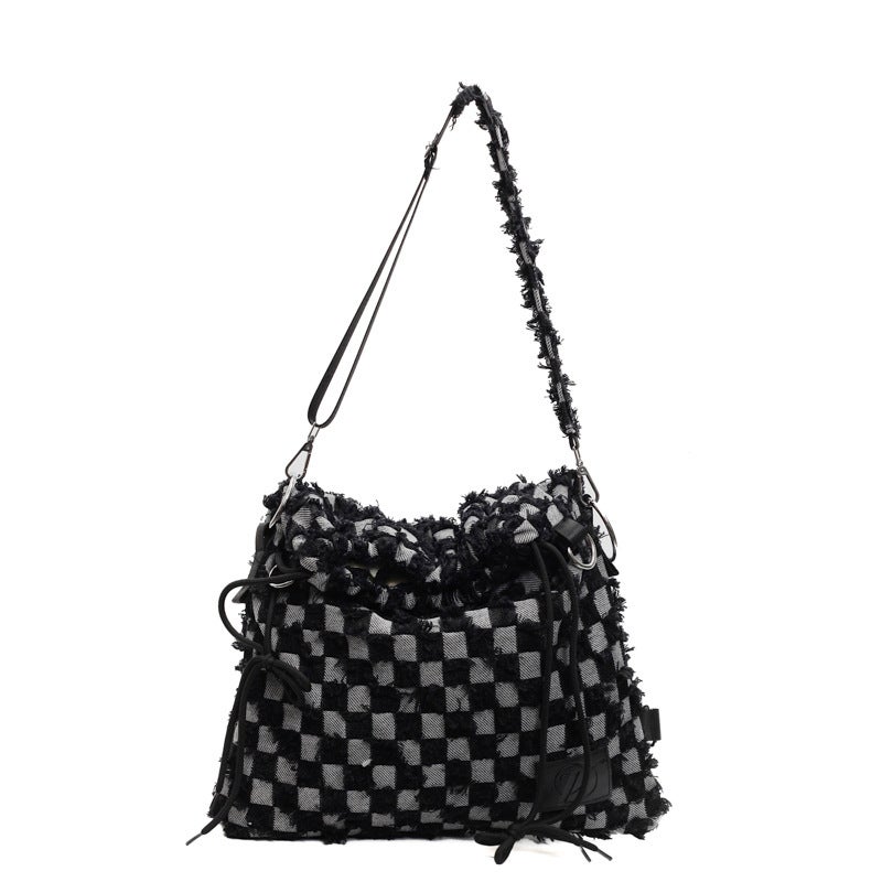 Large Capacity Original New Casual Simple Checkerboard Denim Bag Color Contrast Shoulder Crossbody Bag Elegant Backpack