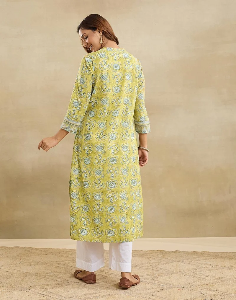 Fabindia  Green Cotton Long Kurta for Women | Best Price UAE