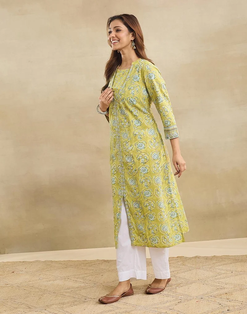 Fabindia  Green Cotton Long Kurta for Women | Best Price UAE