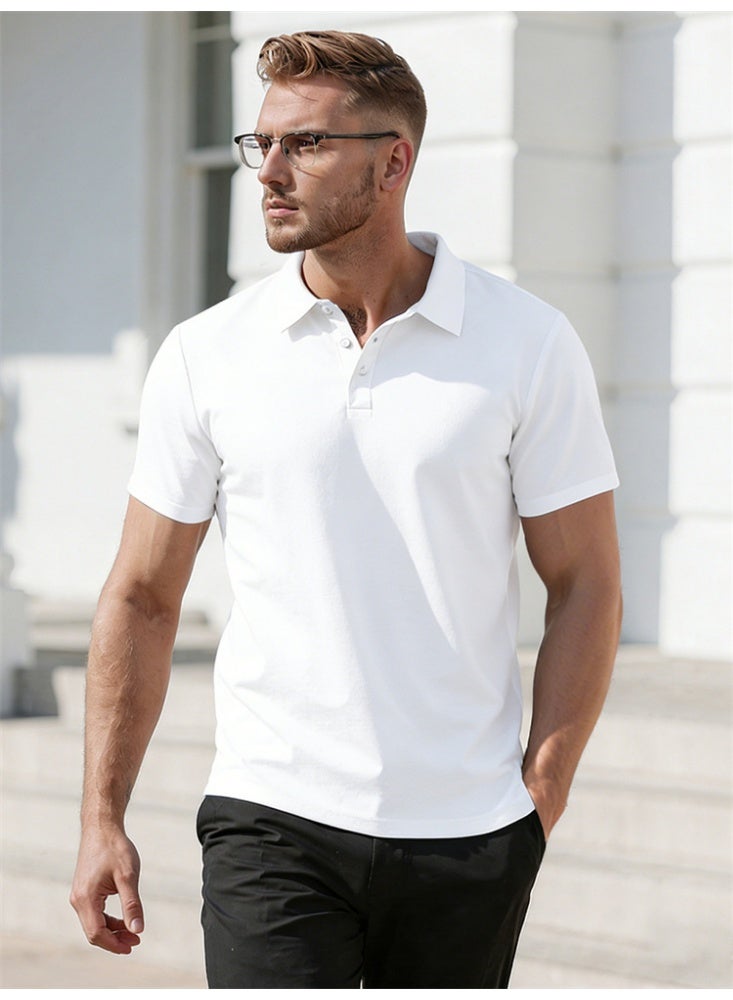 general Breathable Men's Polo Shirt Casual Short Sleeve Collared Shirt White - Image 1