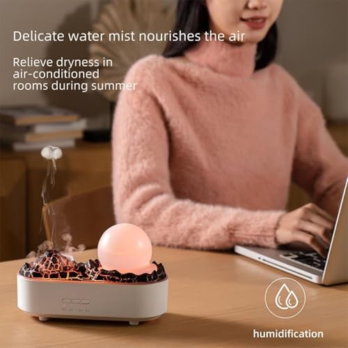 Inditradition Plastic Crystal Ball Shape Volcano Flame Aromatherapy Humidifier Diffuser for Home & Office | 7.5 x 3 x 4.5 Inches, 200ml Tank, White - Image 2