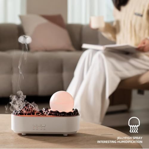 Inditradition Plastic Crystal Ball Shape Volcano Flame Aromatherapy Humidifier Diffuser for Home & Office | 7.5 x 3 x 4.5 Inches, 200ml Tank, White - Image 4