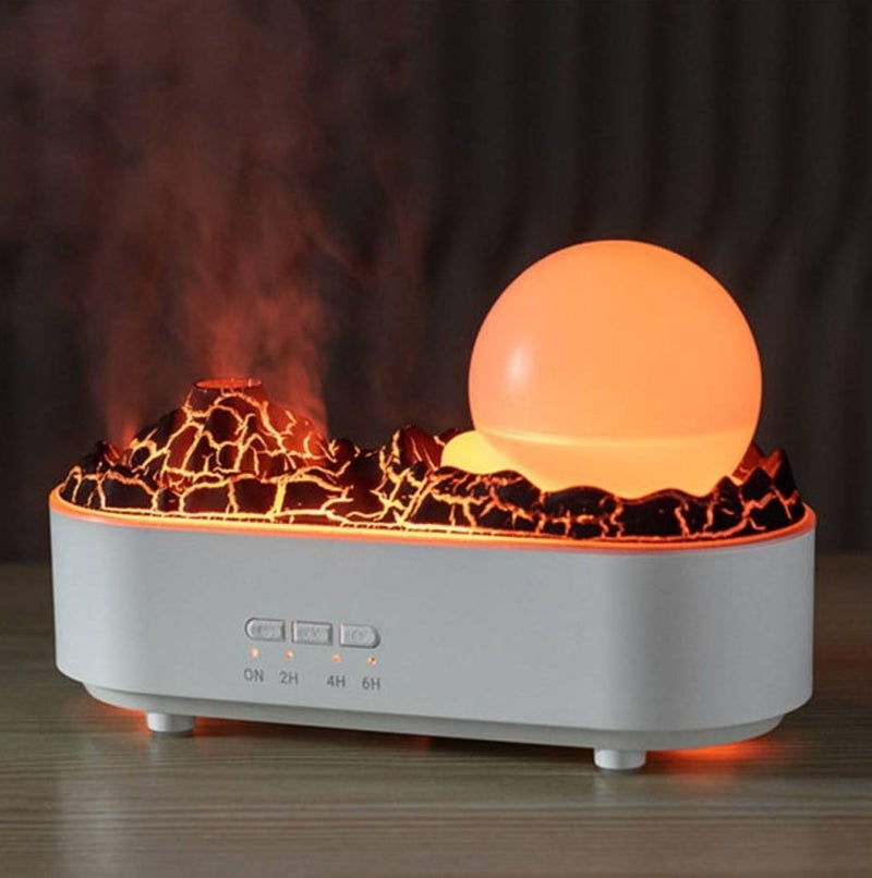 Inditradition Plastic Crystal Ball Shape Volcano Flame Aromatherapy Humidifier Diffuser for Home & Office | 7.5 x 3 x 4.5 Inches, 200ml Tank, White - Image 1