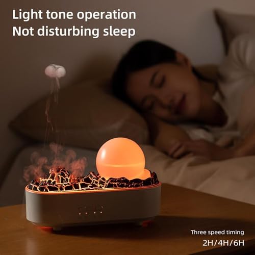 Inditradition Plastic Crystal Ball Shape Volcano Flame Aromatherapy Humidifier Diffuser for Home & Office | 7.5 x 3 x 4.5 Inches, 200ml Tank, White - Image 3