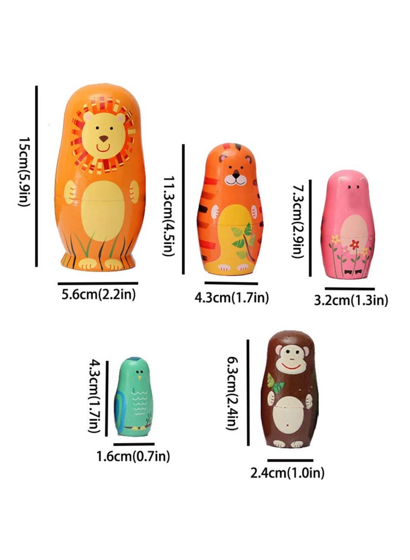 Excefore Nesting Dolls, Wooden Cartoon Animal Pattern Matryoshka Stacking Dolls Children Toys, Gift Decoration - Image 5