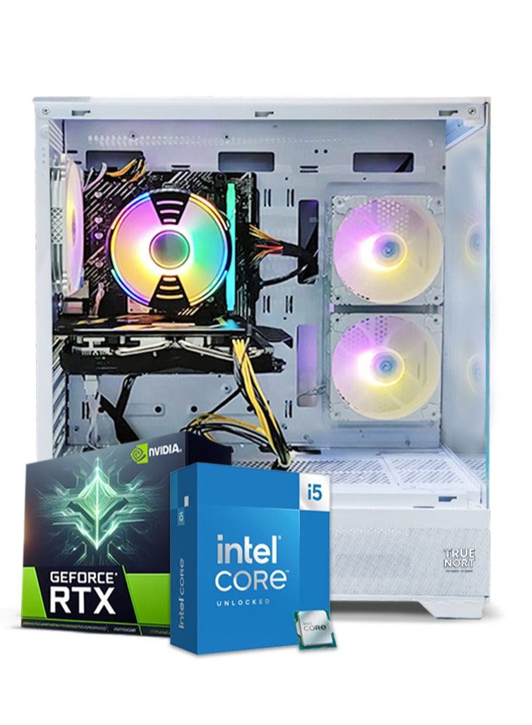 White Lightning Gaming PC, Intel Core i5-13400F Processor, RTX 4060 8GB GPU, 16GB RAM, 1TB M.2 NVMe SSD, Air Cooler, Windows 11 Pro, TrueNort 270° Glass RGB White MATX Case WHITE