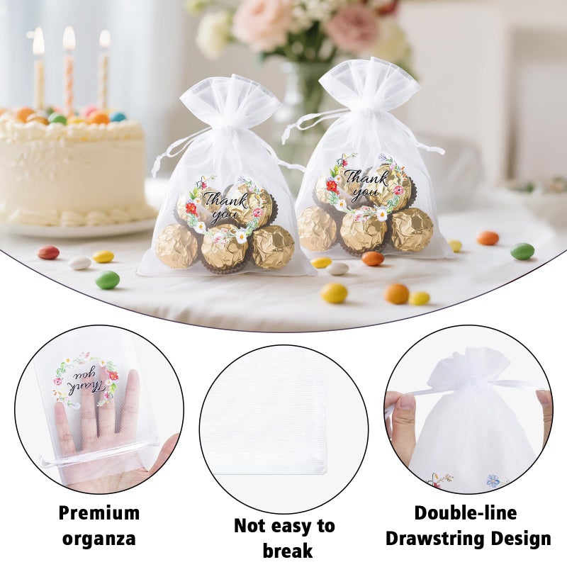 joycraft أكياس Joycraft مقاس 4 × 6 في حقائب شكرًا لك من الأورجانزا - 30 قطعة من أكياس الهدايا الشبكية ذات الرباط الزهري، حقيبة هدايا من الأورجانزا البيضاء لحفلات الزفاف وأعياد الميلاد وعيد الشكر - Image 3