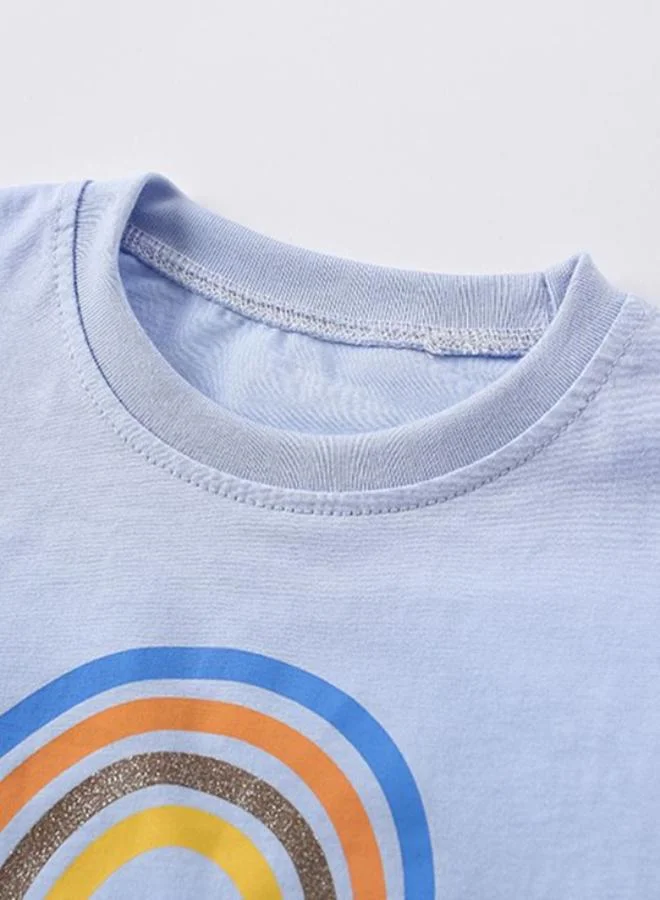 YUNIQEE Blue Crew Neck Cap Sleeve Printed Top & Shorts
