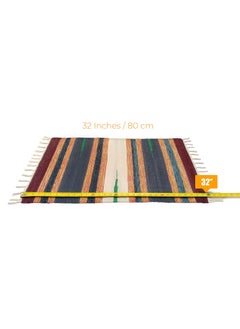 H2H H2H Rectangular Door Mat, Cotton, 3Pc. Combo, Traditional Kilim Design|Solid Shade - Multicolored, Size (50X80Cm) - Side Fringes  - Image 2