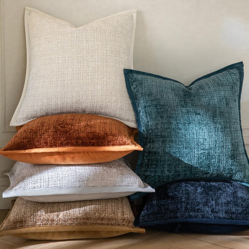 Yaertun Pack of 2 Chenille Textured Decorative Throw Pillow Covers Accent Solid Cushion Cover Soft Cozy Pillow Case with Velvet Back for Couch Sofa Bed Living Room 18x18 Inch Cream White - Image 5