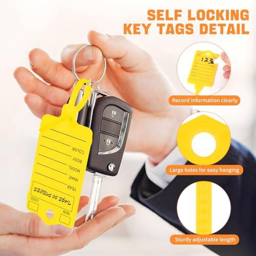 DLUGOPIS 200 Pcs Yellow Self Locking Car Key Tags - Dealership Plastic Labels, Waterproof Identifiers for Key Box, Office, Shop, Car Supplies - Image 3