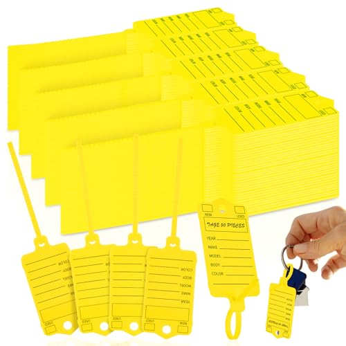 DLUGOPIS 200 Pcs Yellow Self Locking Car Key Tags - Dealership Plastic Labels, Waterproof Identifiers for Key Box, Office, Shop, Car Supplies - Image 1