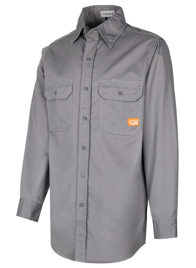 Titicaca FR Shirt Flame Resistant Work Shirt Men's Cotton 7.5oz Welding Shirt, Light Gray, Large, Classic - Image 1