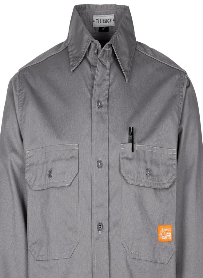 Titicaca FR Shirt Flame Resistant Work Shirt Men's Cotton 7.5oz Welding Shirt, Light Gray, Large, Classic - Image 4