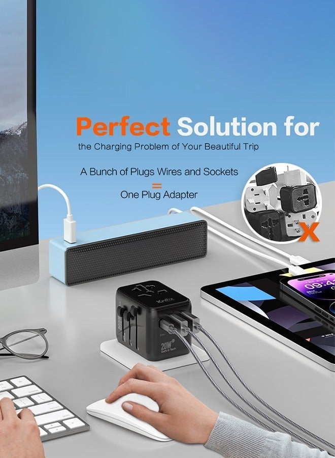 Knox Powering Generations Universal Travel Adapter 20W GaN III International Travel Charger with USB & Type C PD Fast Charging All in One Worldwide Wall Charger for Tablets, Laptops and Phones (USA/UK/EU/AUS) (635DQ) - Image 4
