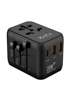 Knox Powering Generations 20W Travel Power Adapter GaN III technology, International Adapter with 2 USB-A & 1 USB-C PD Fast Charging, Universal Travel Adaptor for Smart Phone, Laptops, Worldwide Plug (UK/EU/AUS/US) Black  - Image 1