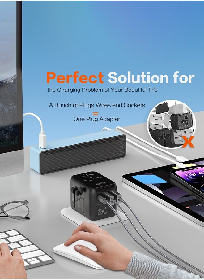 Knox Powering Generations 20W Travel Power Adapter GaN III technology, International Adapter with 2 USB-A & 1 USB-C PD Fast Charging, Universal Travel Adaptor for Smart Phone, Laptops, Worldwide Plug (UK/EU/AUS/US) Black  - Image 5
