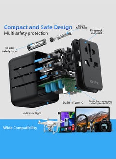Knox Powering Generations 20W Travel Power Adapter GaN III technology, International Adapter with 2 USB-A & 1 USB-C PD Fast Charging, Universal Travel Adaptor for Smart Phone, Laptops, Worldwide Plug (UK/EU/AUS/US) Black  - Image 4