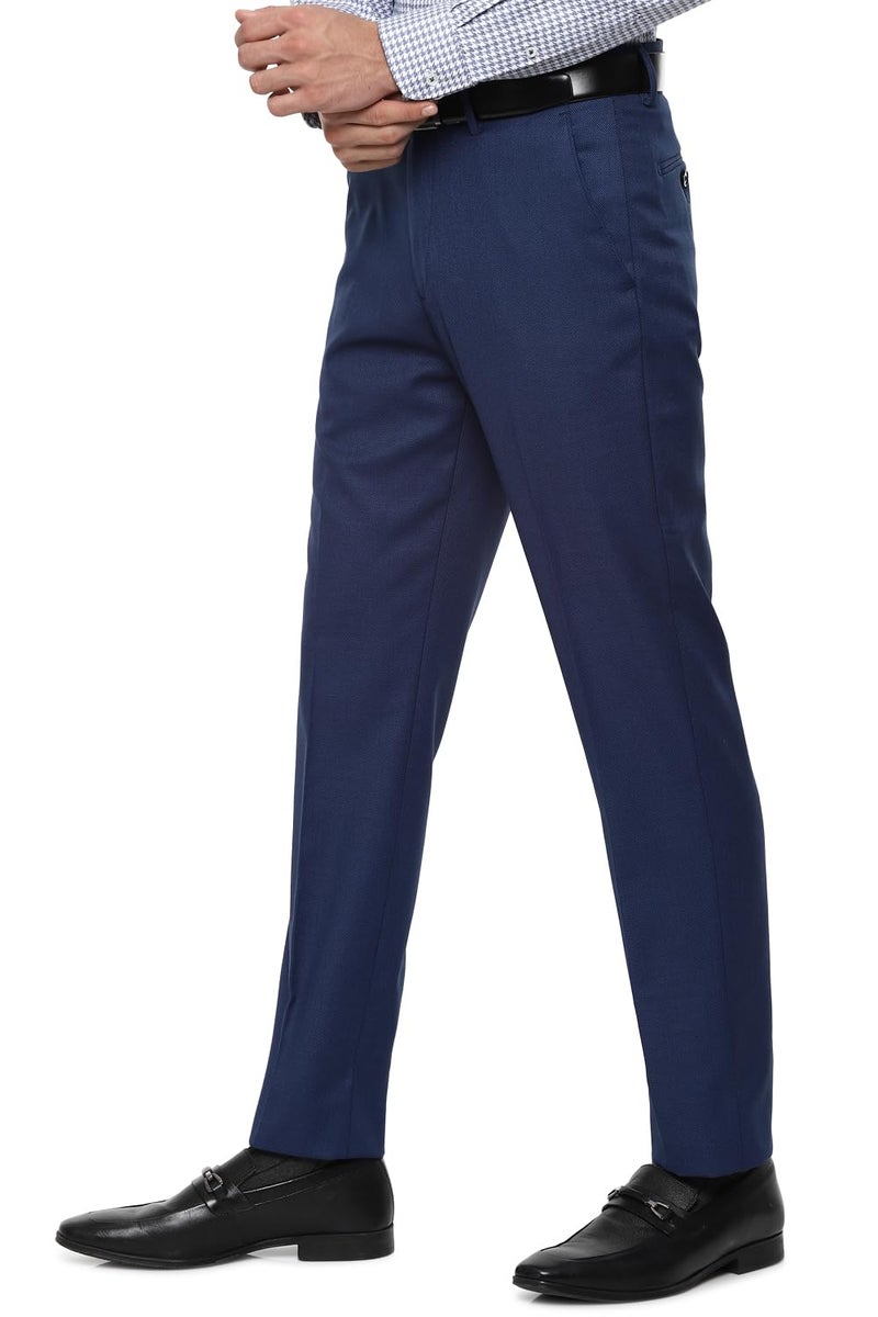 Louis Philippe Men Navy Slim Fit Solid Flat Front Formal Trousers - Image 2