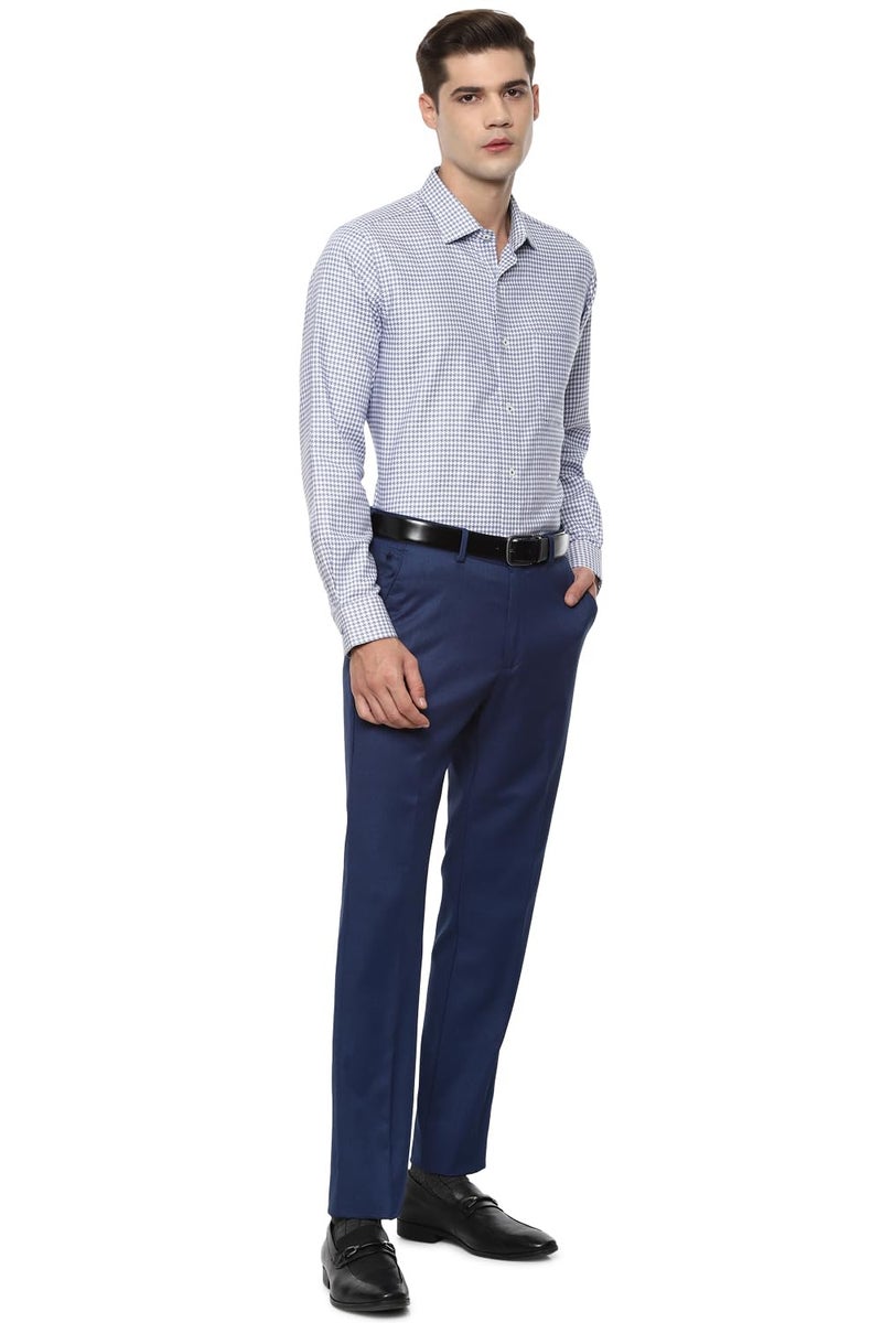 Louis Philippe Men Navy Slim Fit Solid Flat Front Formal Trousers - Image 5